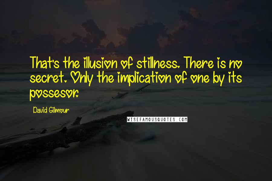 David Gilmour Quotes: That's the illusion of stillness. There is no secret. Only the implication of one by its possesor.