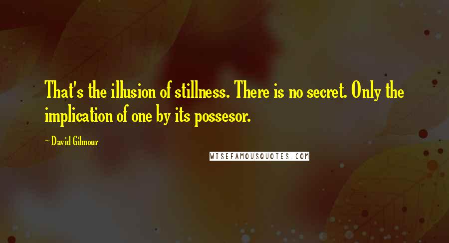 David Gilmour Quotes: That's the illusion of stillness. There is no secret. Only the implication of one by its possesor.