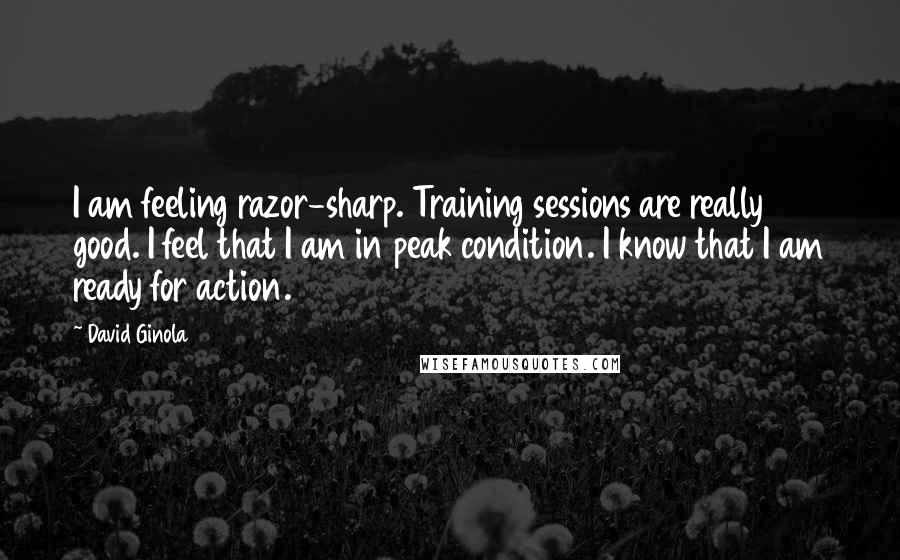 David Ginola Quotes: I am feeling razor-sharp. Training sessions are really good. I feel that I am in peak condition. I know that I am ready for action.