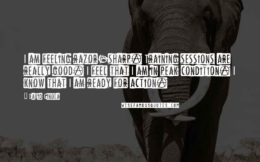 David Ginola Quotes: I am feeling razor-sharp. Training sessions are really good. I feel that I am in peak condition. I know that I am ready for action.