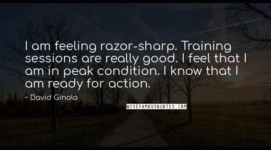 David Ginola Quotes: I am feeling razor-sharp. Training sessions are really good. I feel that I am in peak condition. I know that I am ready for action.