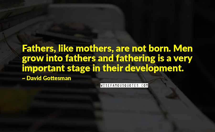 David Gottesman Quotes: Fathers, like mothers, are not born. Men grow into fathers and fathering is a very important stage in their development.