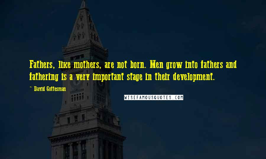 David Gottesman Quotes: Fathers, like mothers, are not born. Men grow into fathers and fathering is a very important stage in their development.