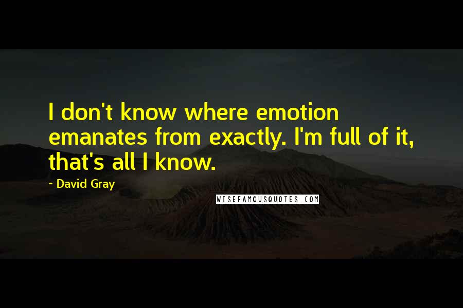 David Gray Quotes: I don't know where emotion emanates from exactly. I'm full of it, that's all I know.