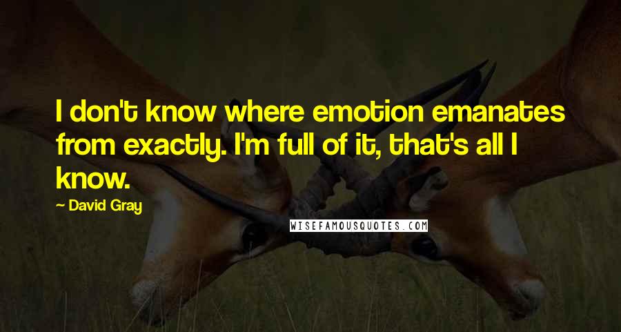 David Gray Quotes: I don't know where emotion emanates from exactly. I'm full of it, that's all I know.