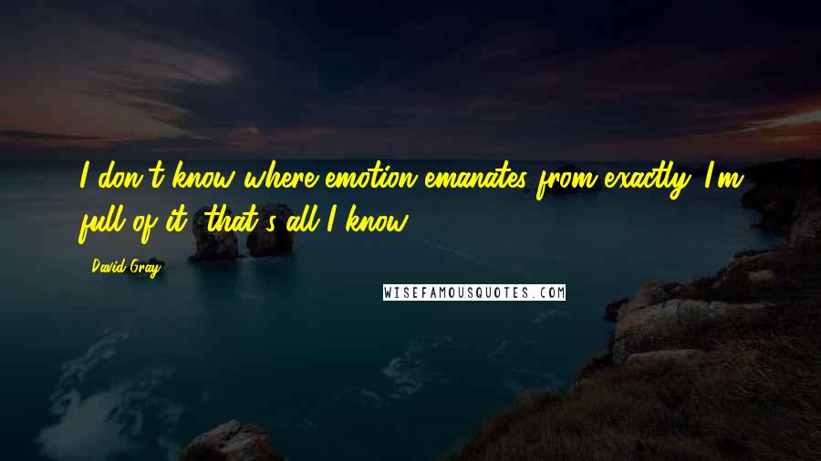 David Gray Quotes: I don't know where emotion emanates from exactly. I'm full of it, that's all I know.