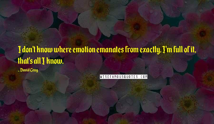 David Gray Quotes: I don't know where emotion emanates from exactly. I'm full of it, that's all I know.