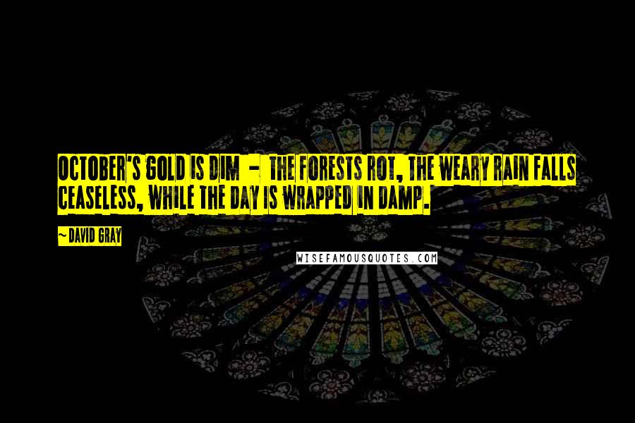 David Gray Quotes: October's gold is dim - the forests rot, The weary rain falls ceaseless, while the day Is wrapped in damp.