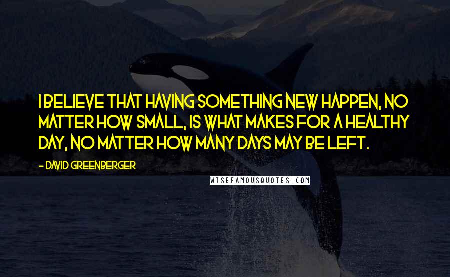 David Greenberger Quotes: I believe that having something new happen, no matter how small, is what makes for a healthy day, no matter how many days may be left.