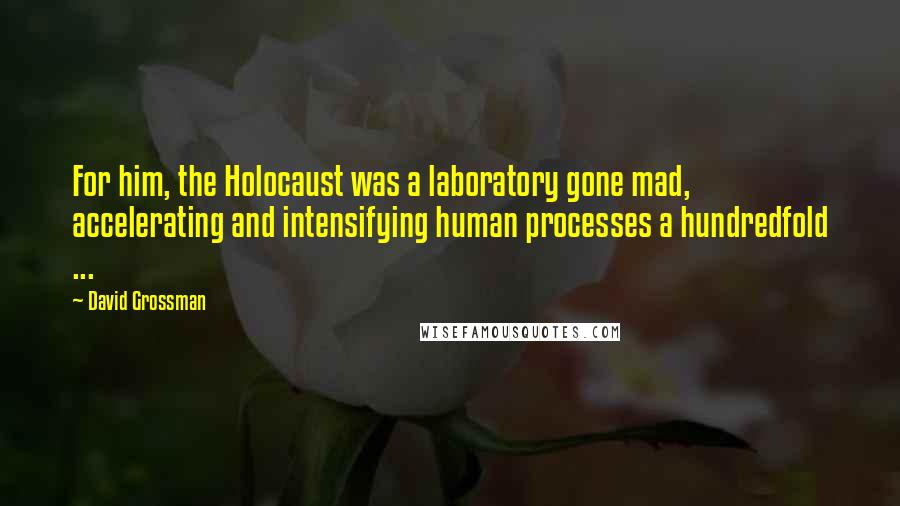 David Grossman Quotes: For him, the Holocaust was a laboratory gone mad, accelerating and intensifying human processes a hundredfold ...