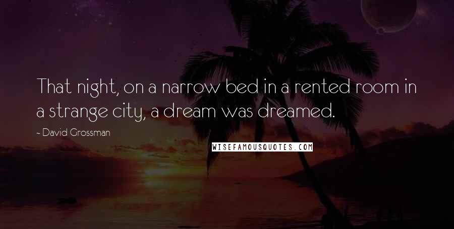 David Grossman Quotes: That night, on a narrow bed in a rented room in a strange city, a dream was dreamed.
