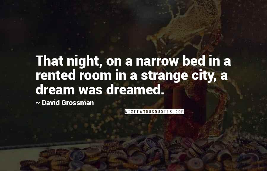 David Grossman Quotes: That night, on a narrow bed in a rented room in a strange city, a dream was dreamed.