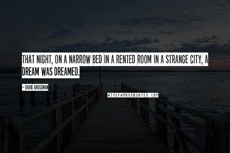 David Grossman Quotes: That night, on a narrow bed in a rented room in a strange city, a dream was dreamed.