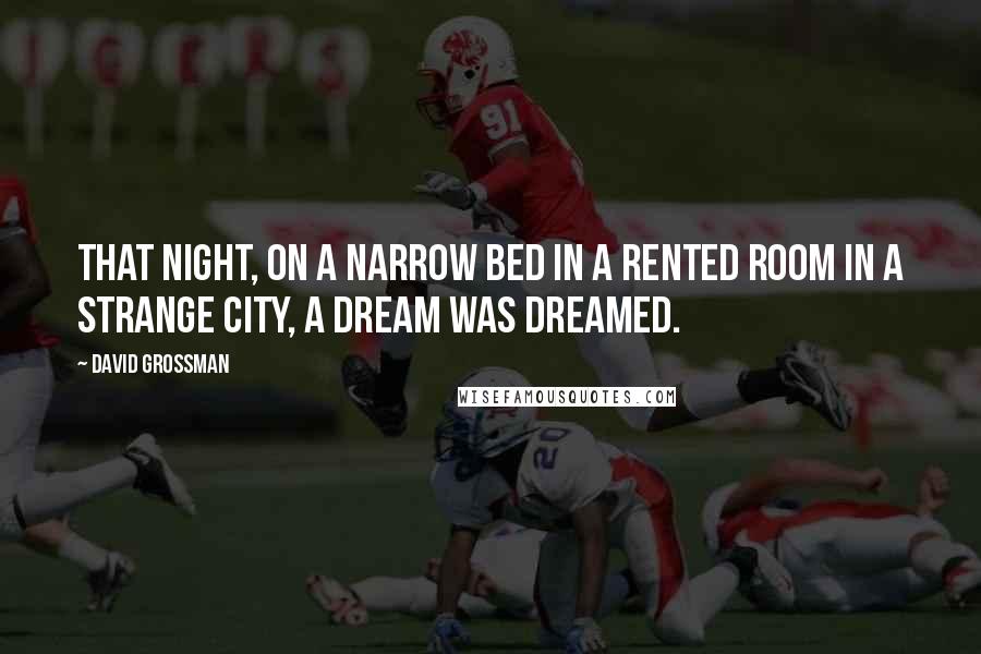 David Grossman Quotes: That night, on a narrow bed in a rented room in a strange city, a dream was dreamed.