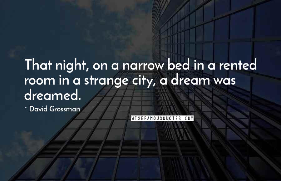 David Grossman Quotes: That night, on a narrow bed in a rented room in a strange city, a dream was dreamed.