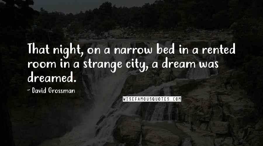 David Grossman Quotes: That night, on a narrow bed in a rented room in a strange city, a dream was dreamed.