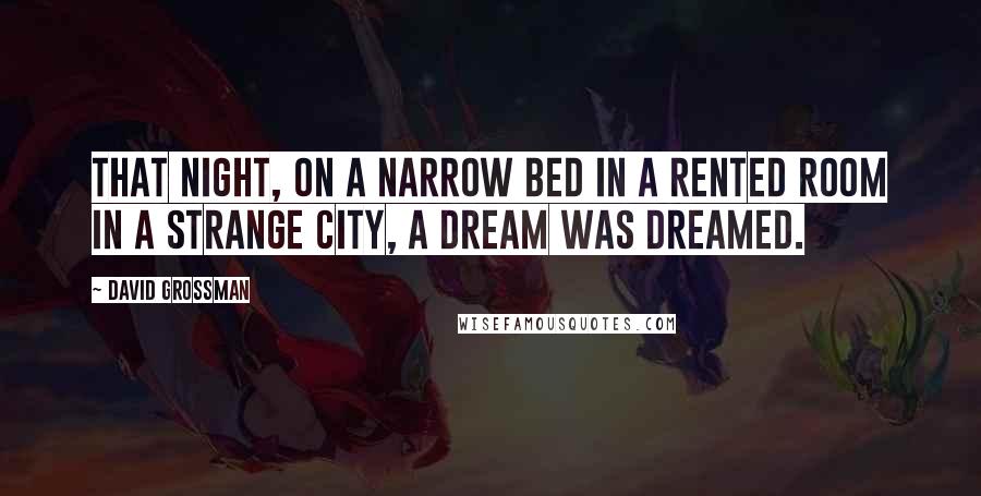 David Grossman Quotes: That night, on a narrow bed in a rented room in a strange city, a dream was dreamed.