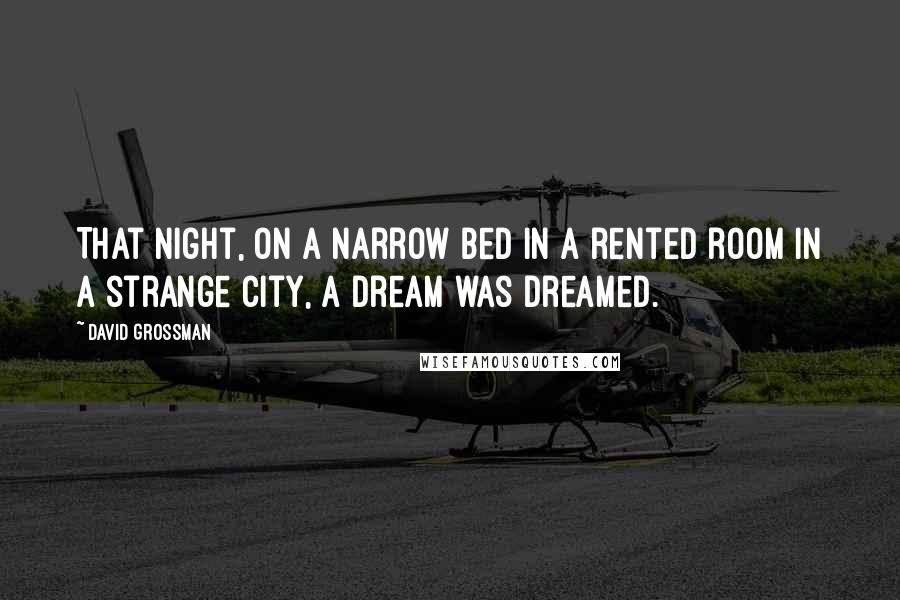 David Grossman Quotes: That night, on a narrow bed in a rented room in a strange city, a dream was dreamed.