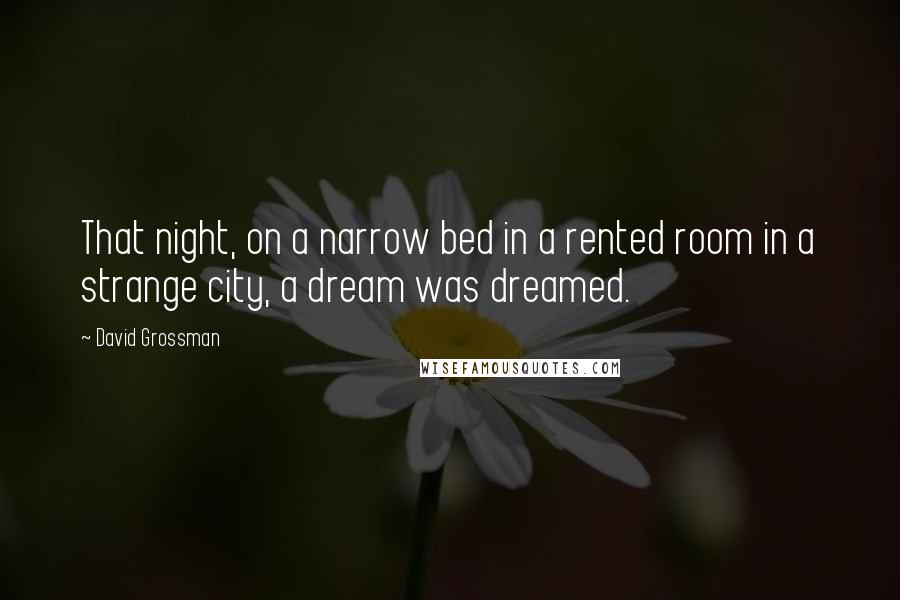 David Grossman Quotes: That night, on a narrow bed in a rented room in a strange city, a dream was dreamed.