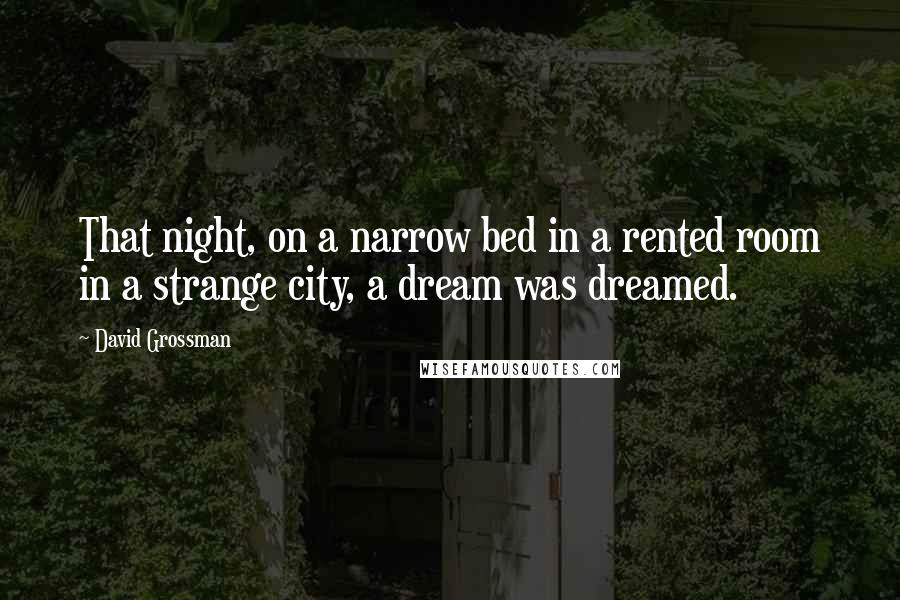 David Grossman Quotes: That night, on a narrow bed in a rented room in a strange city, a dream was dreamed.