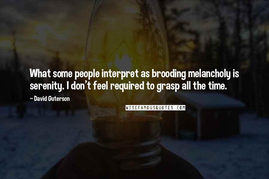 David Guterson Quotes: What some people interpret as brooding melancholy is serenity. I don't feel required to grasp all the time.