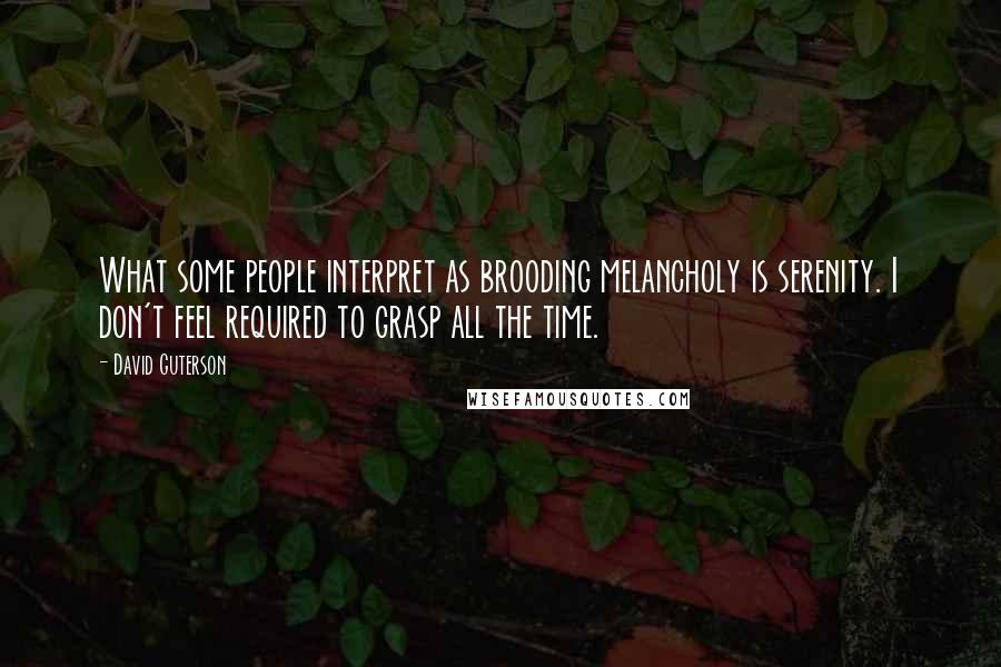 David Guterson Quotes: What some people interpret as brooding melancholy is serenity. I don't feel required to grasp all the time.