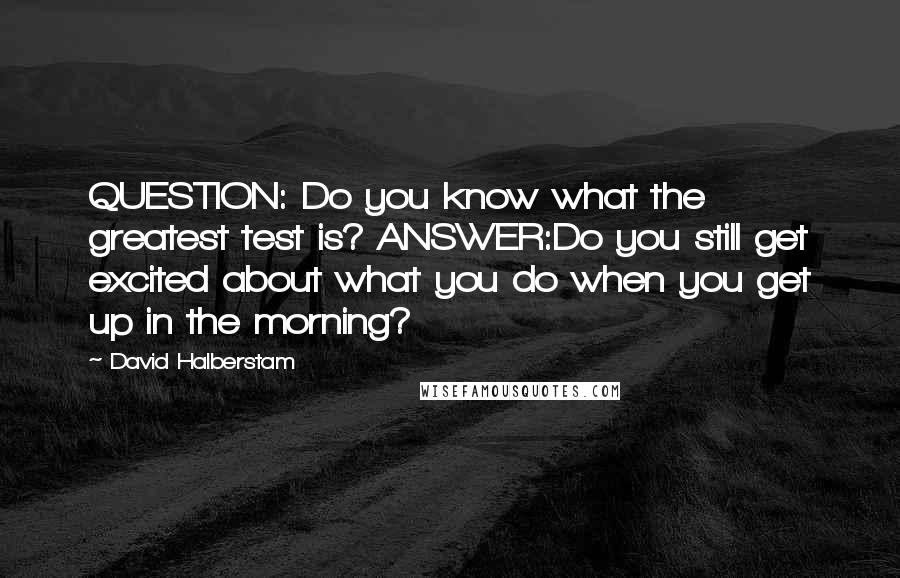 David Halberstam Quotes: QUESTION: Do you know what the greatest test is? ANSWER:Do you still get excited about what you do when you get up in the morning?