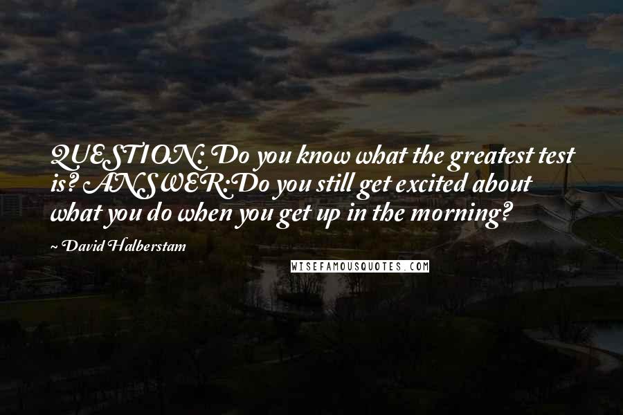 David Halberstam Quotes: QUESTION: Do you know what the greatest test is? ANSWER:Do you still get excited about what you do when you get up in the morning?