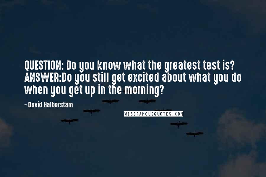 David Halberstam Quotes: QUESTION: Do you know what the greatest test is? ANSWER:Do you still get excited about what you do when you get up in the morning?