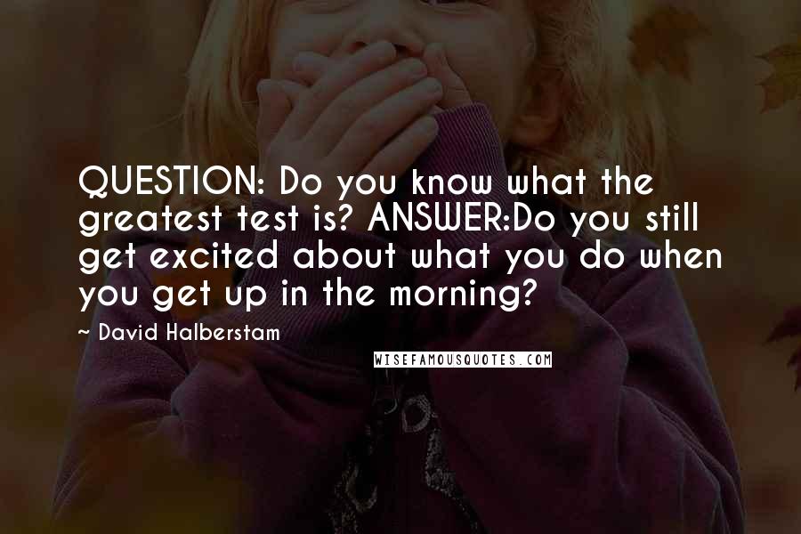 David Halberstam Quotes: QUESTION: Do you know what the greatest test is? ANSWER:Do you still get excited about what you do when you get up in the morning?