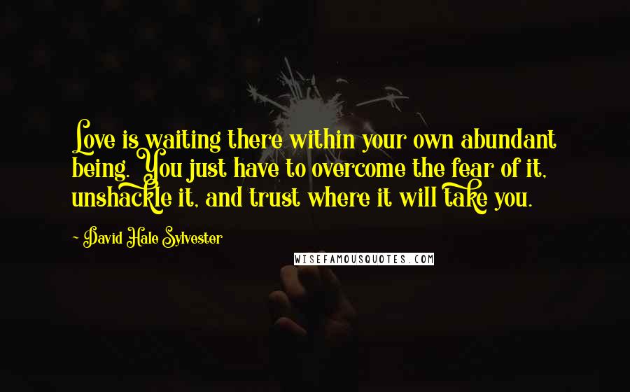 David Hale Sylvester Quotes: Love is waiting there within your own abundant being. You just have to overcome the fear of it, unshackle it, and trust where it will take you.