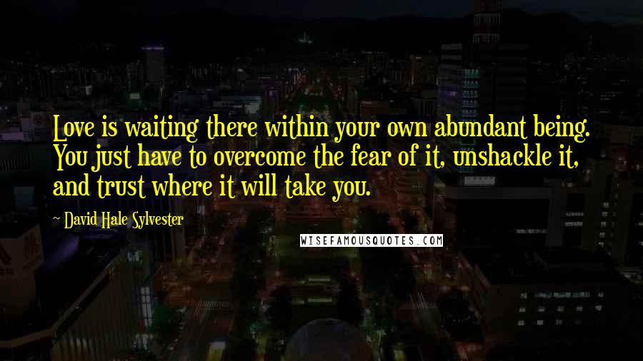 David Hale Sylvester Quotes: Love is waiting there within your own abundant being. You just have to overcome the fear of it, unshackle it, and trust where it will take you.