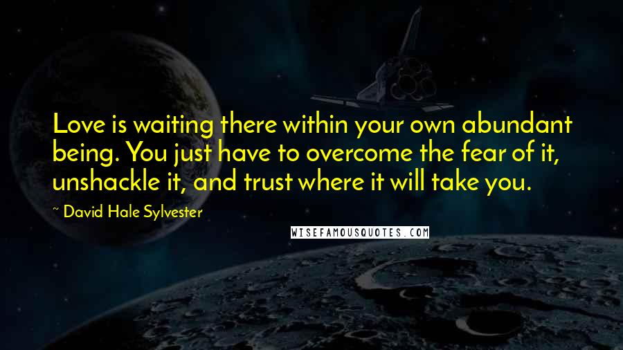 David Hale Sylvester Quotes: Love is waiting there within your own abundant being. You just have to overcome the fear of it, unshackle it, and trust where it will take you.