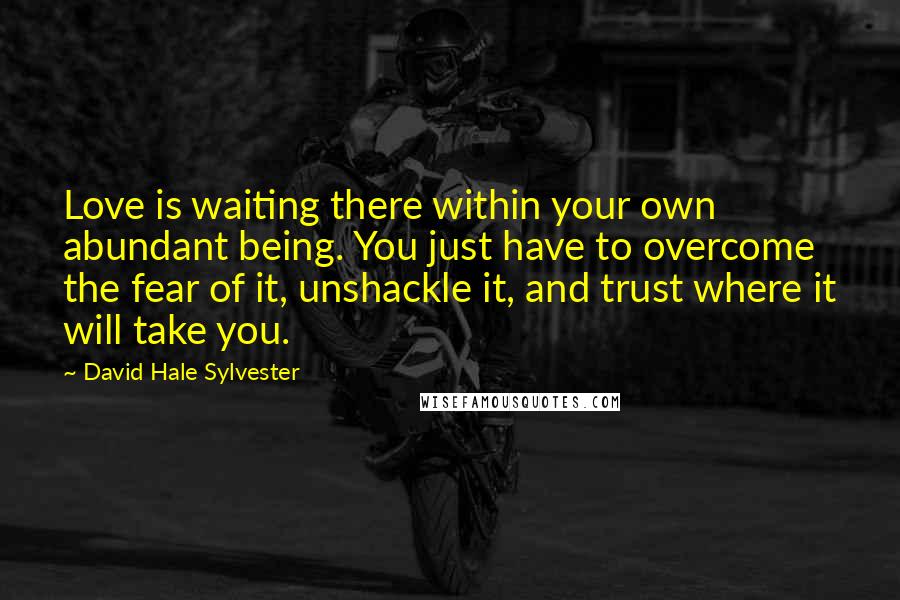 David Hale Sylvester Quotes: Love is waiting there within your own abundant being. You just have to overcome the fear of it, unshackle it, and trust where it will take you.