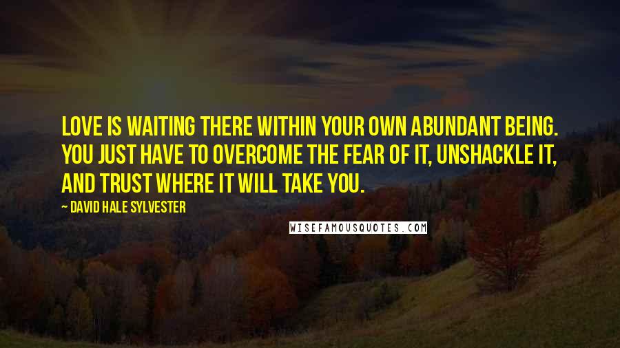 David Hale Sylvester Quotes: Love is waiting there within your own abundant being. You just have to overcome the fear of it, unshackle it, and trust where it will take you.