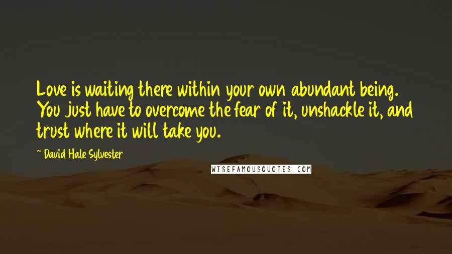David Hale Sylvester Quotes: Love is waiting there within your own abundant being. You just have to overcome the fear of it, unshackle it, and trust where it will take you.
