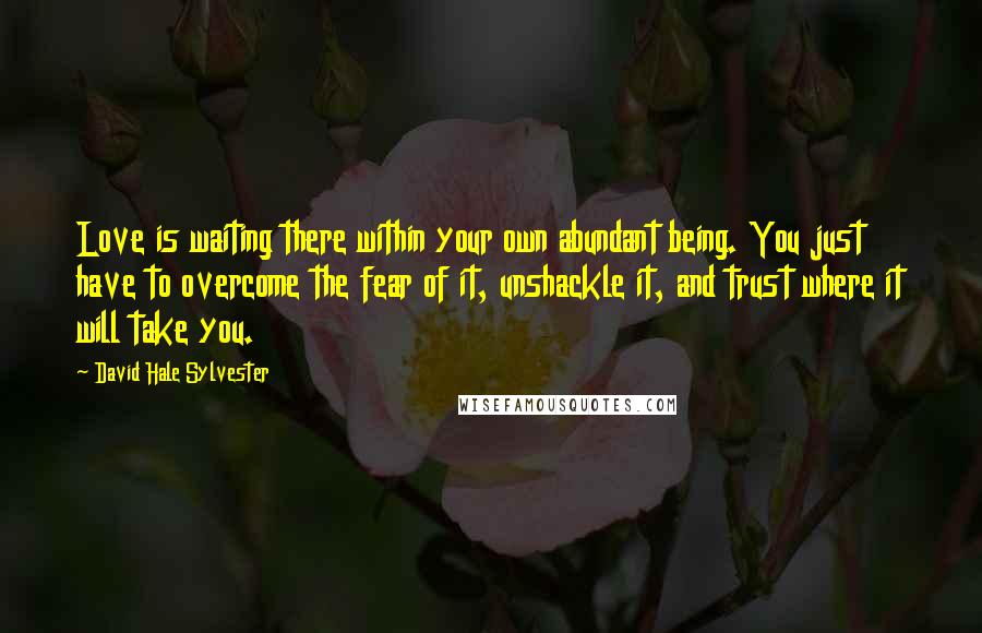 David Hale Sylvester Quotes: Love is waiting there within your own abundant being. You just have to overcome the fear of it, unshackle it, and trust where it will take you.