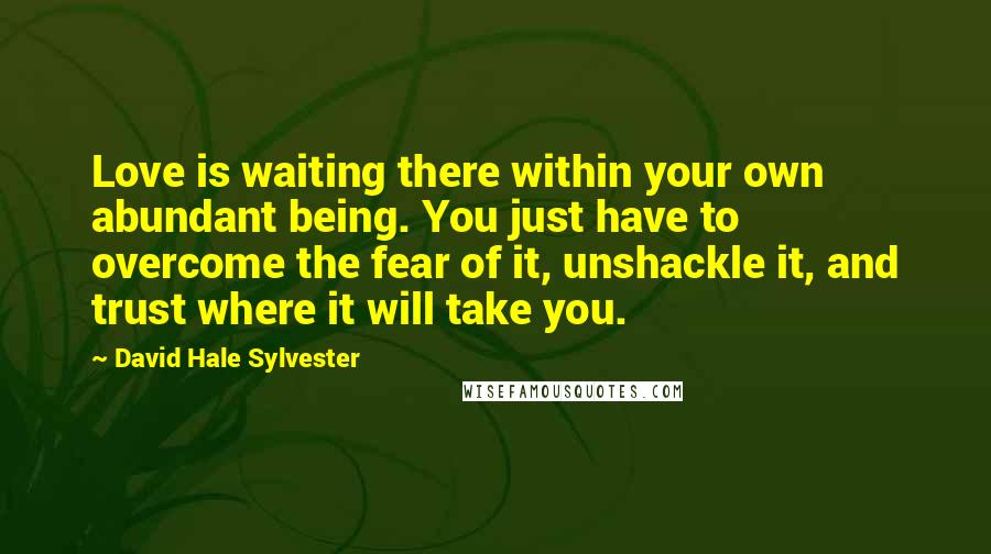 David Hale Sylvester Quotes: Love is waiting there within your own abundant being. You just have to overcome the fear of it, unshackle it, and trust where it will take you.