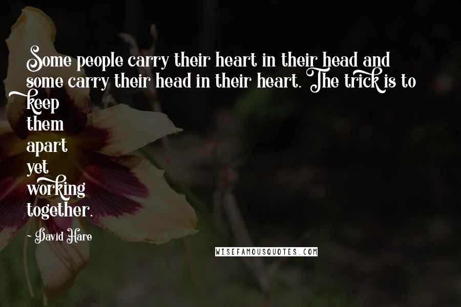 David Hare Quotes: Some people carry their heart in their head and some carry their head in their heart. The trick is to keep them apart yet working together.