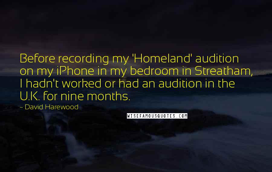 David Harewood Quotes: Before recording my 'Homeland' audition on my iPhone in my bedroom in Streatham, I hadn't worked or had an audition in the U.K. for nine months.