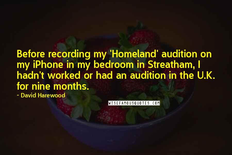 David Harewood Quotes: Before recording my 'Homeland' audition on my iPhone in my bedroom in Streatham, I hadn't worked or had an audition in the U.K. for nine months.