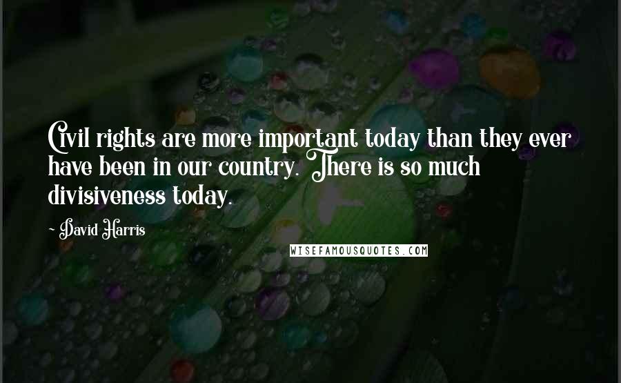 David Harris Quotes: Civil rights are more important today than they ever have been in our country. There is so much divisiveness today.