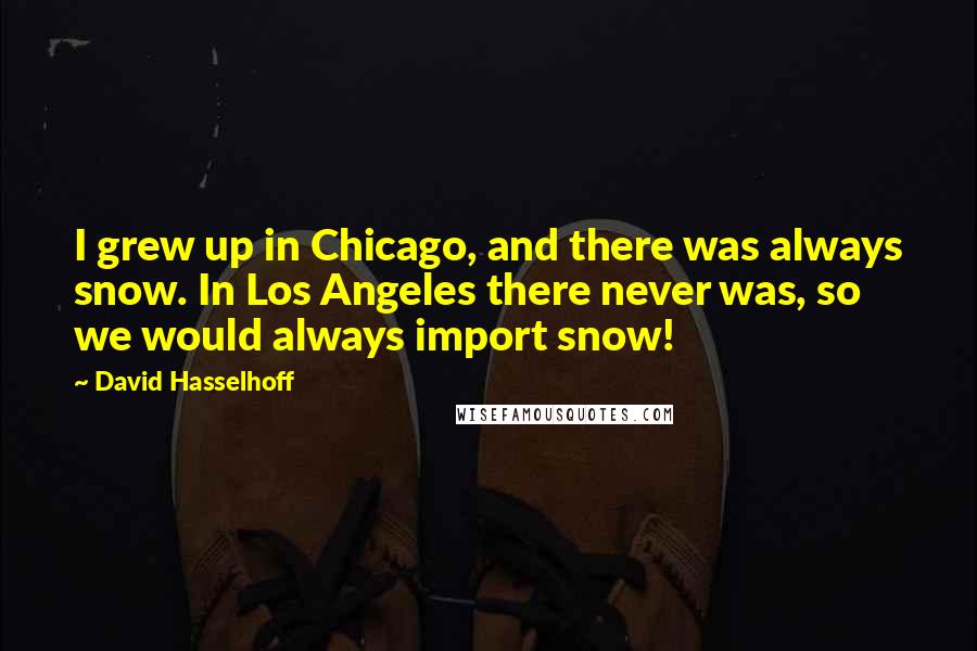 David Hasselhoff Quotes: I grew up in Chicago, and there was always snow. In Los Angeles there never was, so we would always import snow!