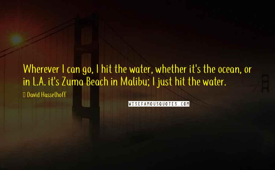 David Hasselhoff Quotes: Wherever I can go, I hit the water, whether it's the ocean, or in L.A. it's Zuma Beach in Malibu; I just hit the water.