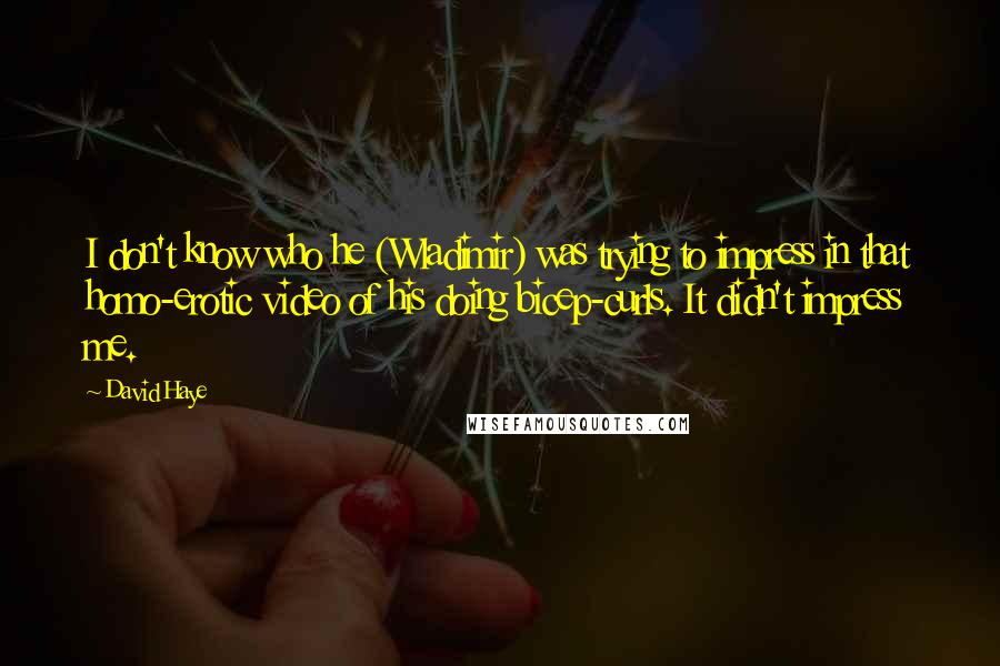David Haye Quotes: I don't know who he (Wladimir) was trying to impress in that homo-erotic video of his doing bicep-curls. It didn't impress me.