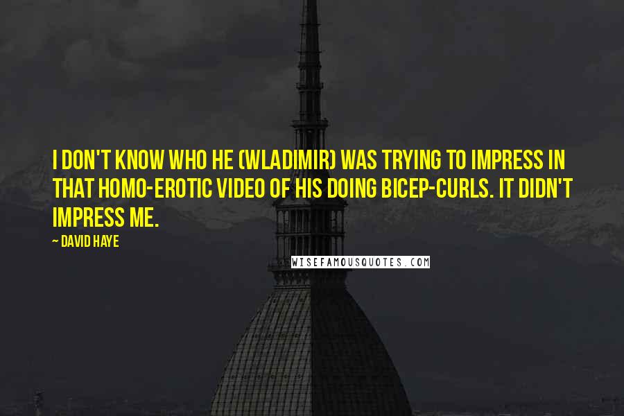 David Haye Quotes: I don't know who he (Wladimir) was trying to impress in that homo-erotic video of his doing bicep-curls. It didn't impress me.