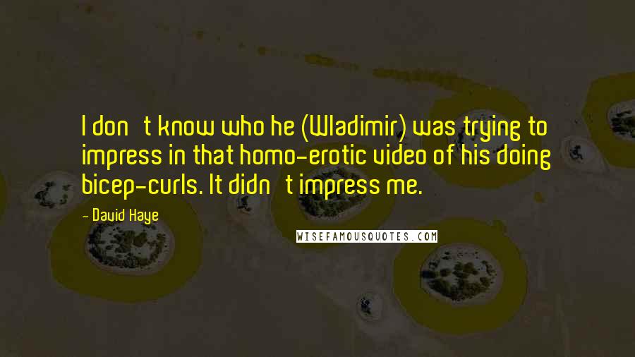 David Haye Quotes: I don't know who he (Wladimir) was trying to impress in that homo-erotic video of his doing bicep-curls. It didn't impress me.