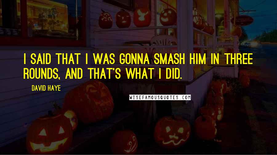 David Haye Quotes: I said that I was gonna smash him in three rounds, and that's what I did.
