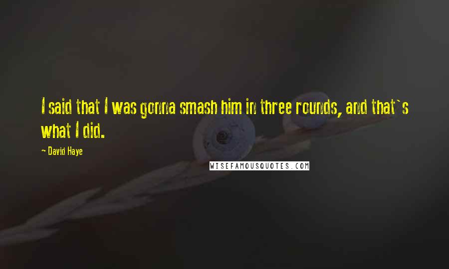 David Haye Quotes: I said that I was gonna smash him in three rounds, and that's what I did.