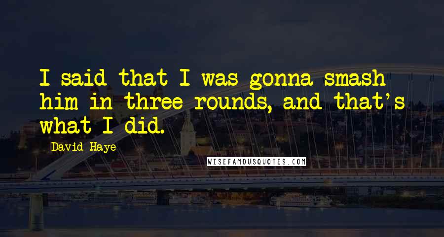 David Haye Quotes: I said that I was gonna smash him in three rounds, and that's what I did.